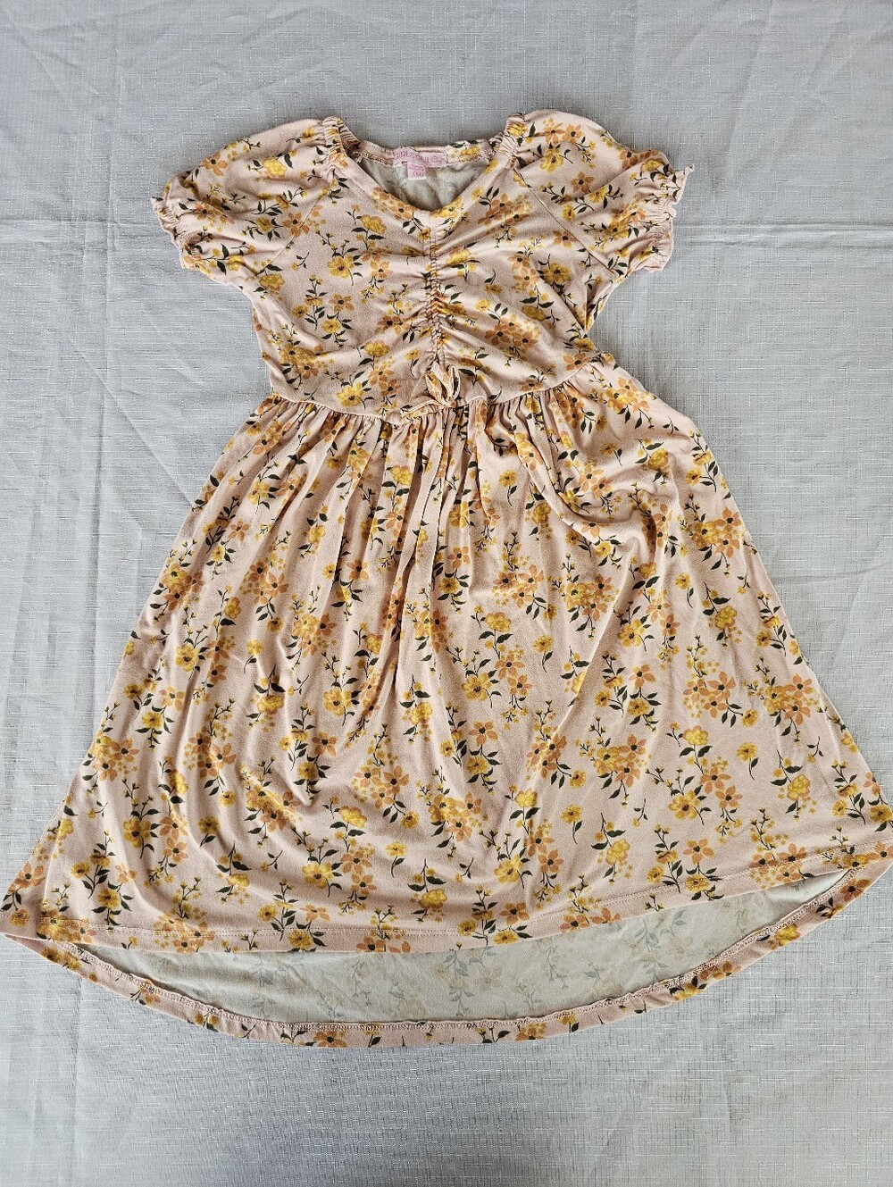 Girls Rule Peach Floral Short Sleeve Summer Dress Size 8 Knee Length Casual EUC